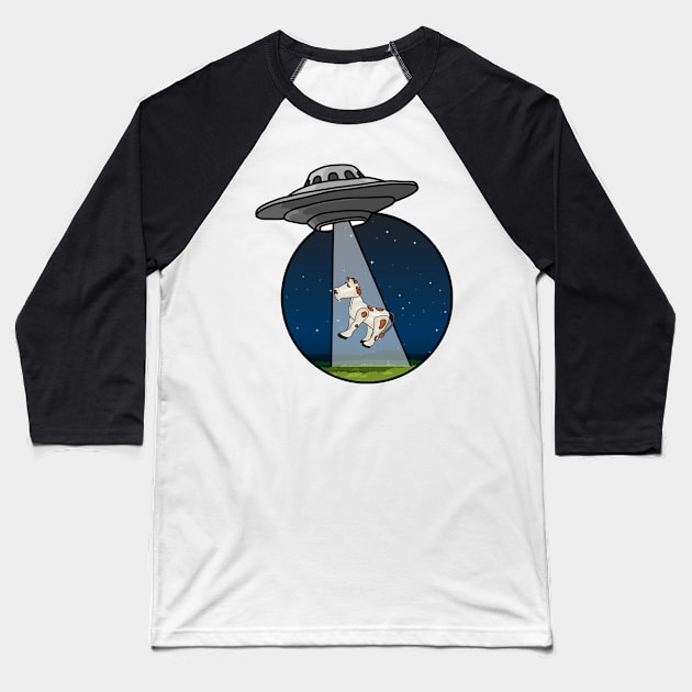 UFO Alien Little Cow Abduction Baseball T-Shirt by Slightly Unhinged